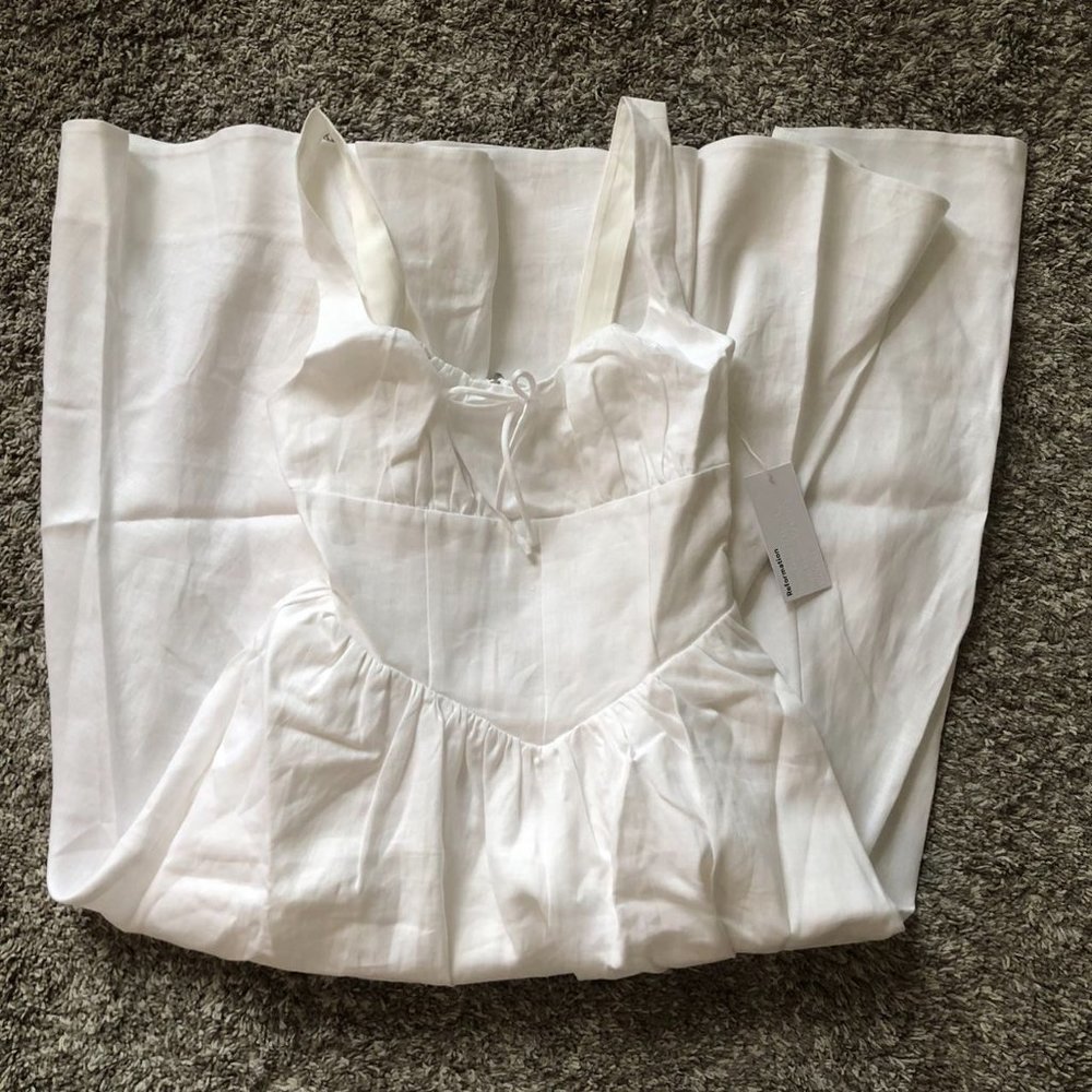 NEW BEST Reformation Balia Linen Midi Dress Sz4 White Linen Bow Sleeveless - Picture 6 of 13